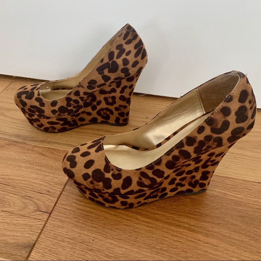 Leopard Print Suede Platform Heels